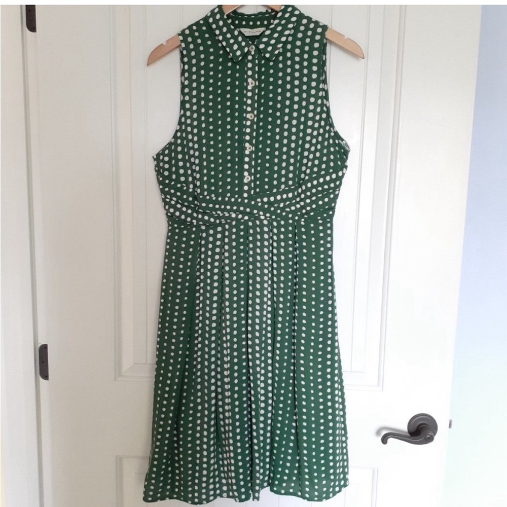 Anthropologie 11-1-Tylho Sleeveless Shirt Dress  Green White Size M